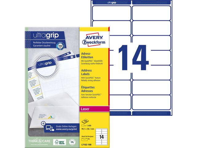 Etikett AVERY UG 99,1x38,1mm 1400/fp