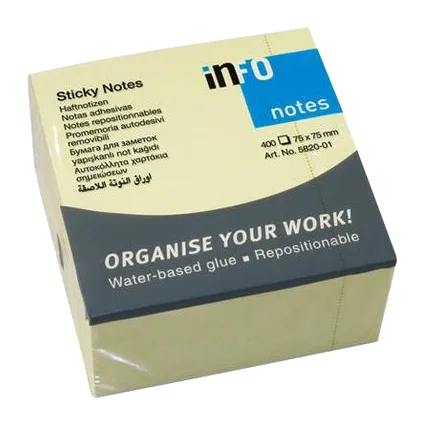 Notes INFO NOTES kub 75x75mm gul