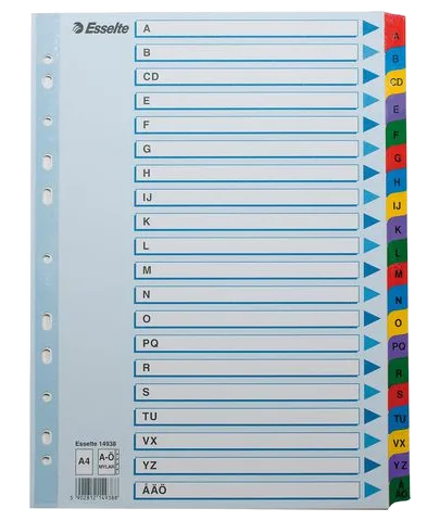 Kartongregister m. plastfl. A4 A-Ö färg