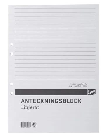 Anteckningsblock A4 100 blad hål