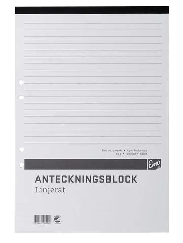 Anteckningsblock A4 100bl hål