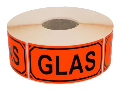 Varningsetikett Glas text 1000/rl