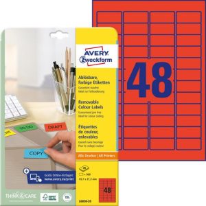 Etikett AVERY r?d 45,7x21,2mm 960/fp